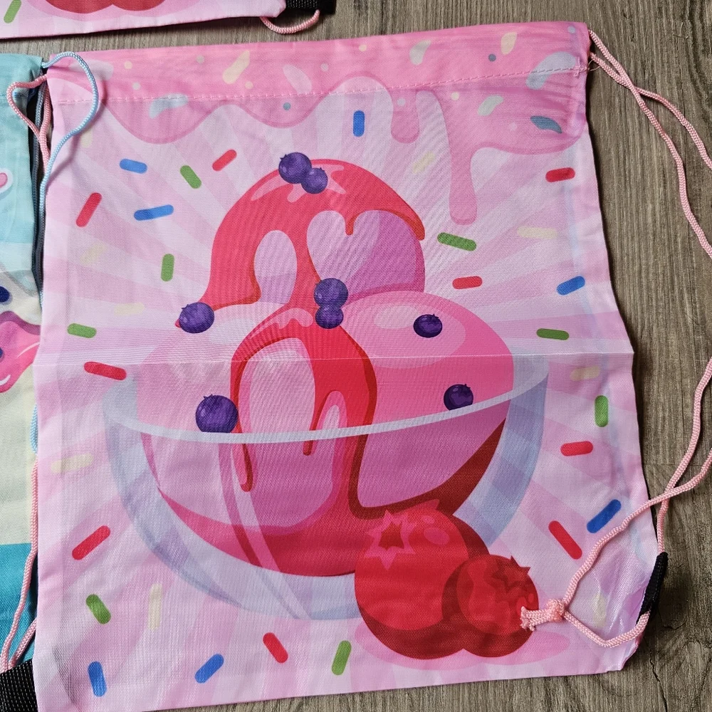 Ice Cream Themed Drawstring Backpack Treat Bags NWOT Bundle With Two Matching
